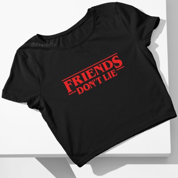🆕Friends Don't Lie Stranger Things Black Fitted Crop Top Tee - Picture 2 of 4